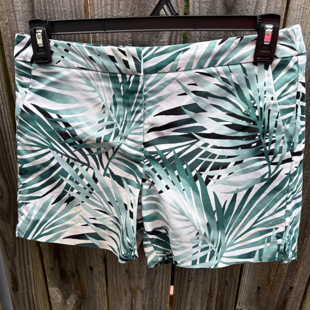 White House Black Market Tropical Palm Leaf Print Shorts Green‎ White Size 6